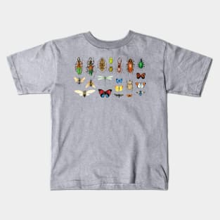 The Usual Suspects - insects on white - watercolour bugs pattern Kids T-Shirt